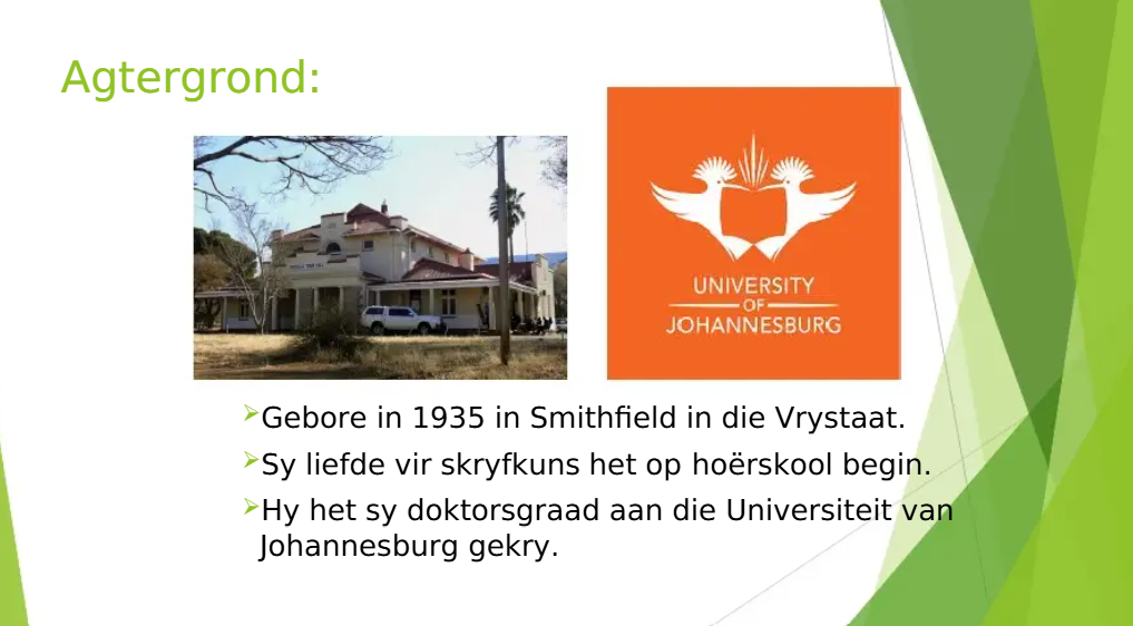 Afrikaans - Gedig: Algemeen en Ek het 'n huisie aan die Rand